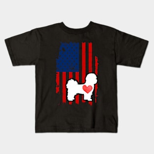 Shih Tzu Merica Usa American Flag Kids T-Shirt